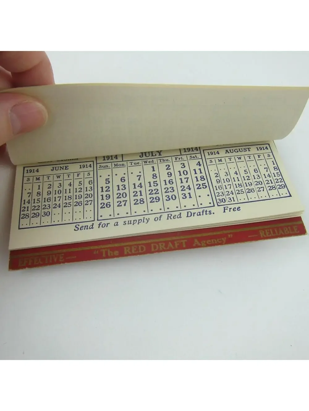 Antique 1914 Calendar Pad K. & M. Red Drafts Agency Debt Collection 4.75 x 2.5